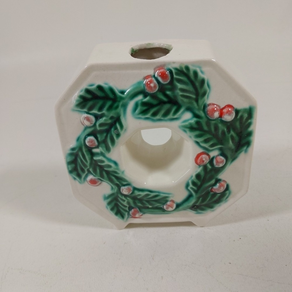Vtg NOEL Letters‎ Candle Holder White Ceramic Raised Holly/Berries Replacement O